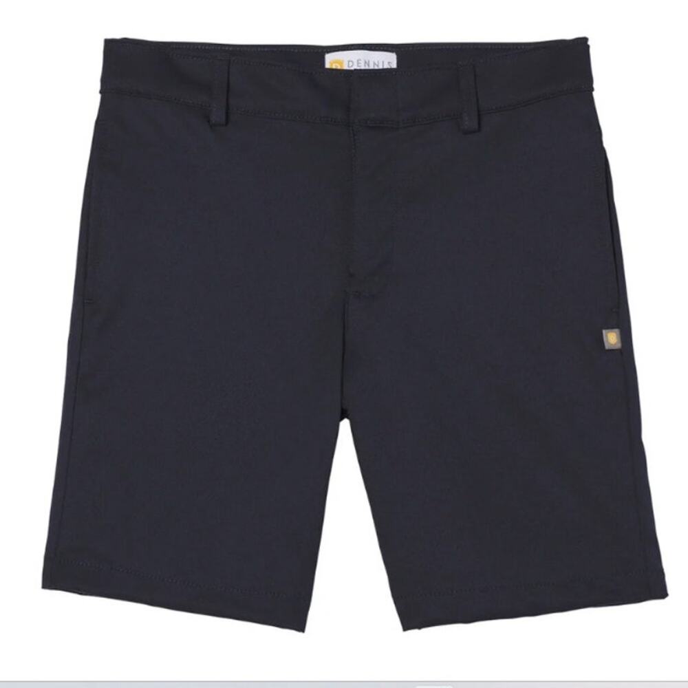 NWOT Dennis Uniform Flat Front Shorts Navy Performance Tech Twill Unisex Size 32